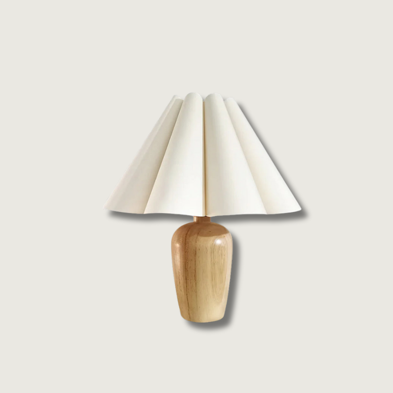 Lampe de Table Vintage en Velours - Abat-jour Plissé et Base en Bois