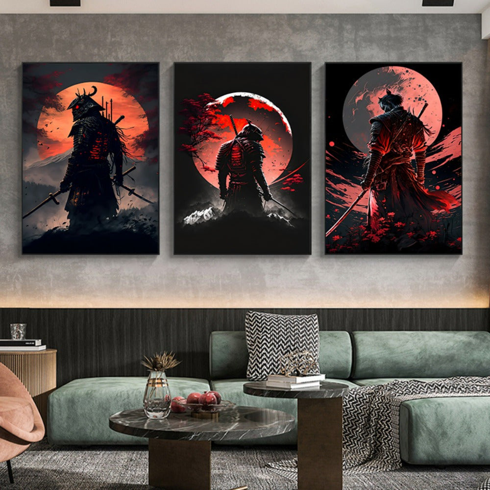 Art sur Toile de Samouraï - Beauté Japonaise avec Cerisiers en Fleurs