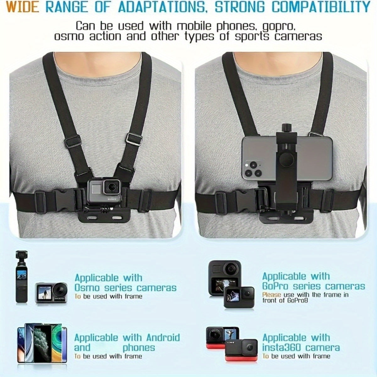 Ceinture de Poitrine Ajustable pour Smartphone - Tournage Mains Libres et Confort Optimal