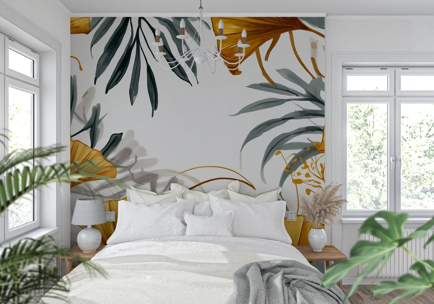 Mustard Yellow and Grey Wallpaper