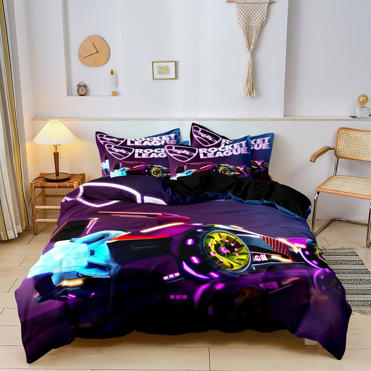 Literie de Course pour Enfant - Design Vibrant avec Voitures et Fusées