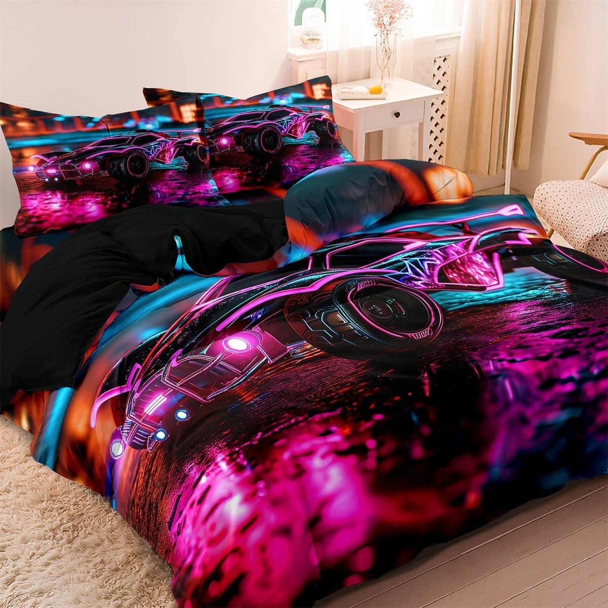 Housse de Couette Voiture de Course - Design Néon et Confort Optimal