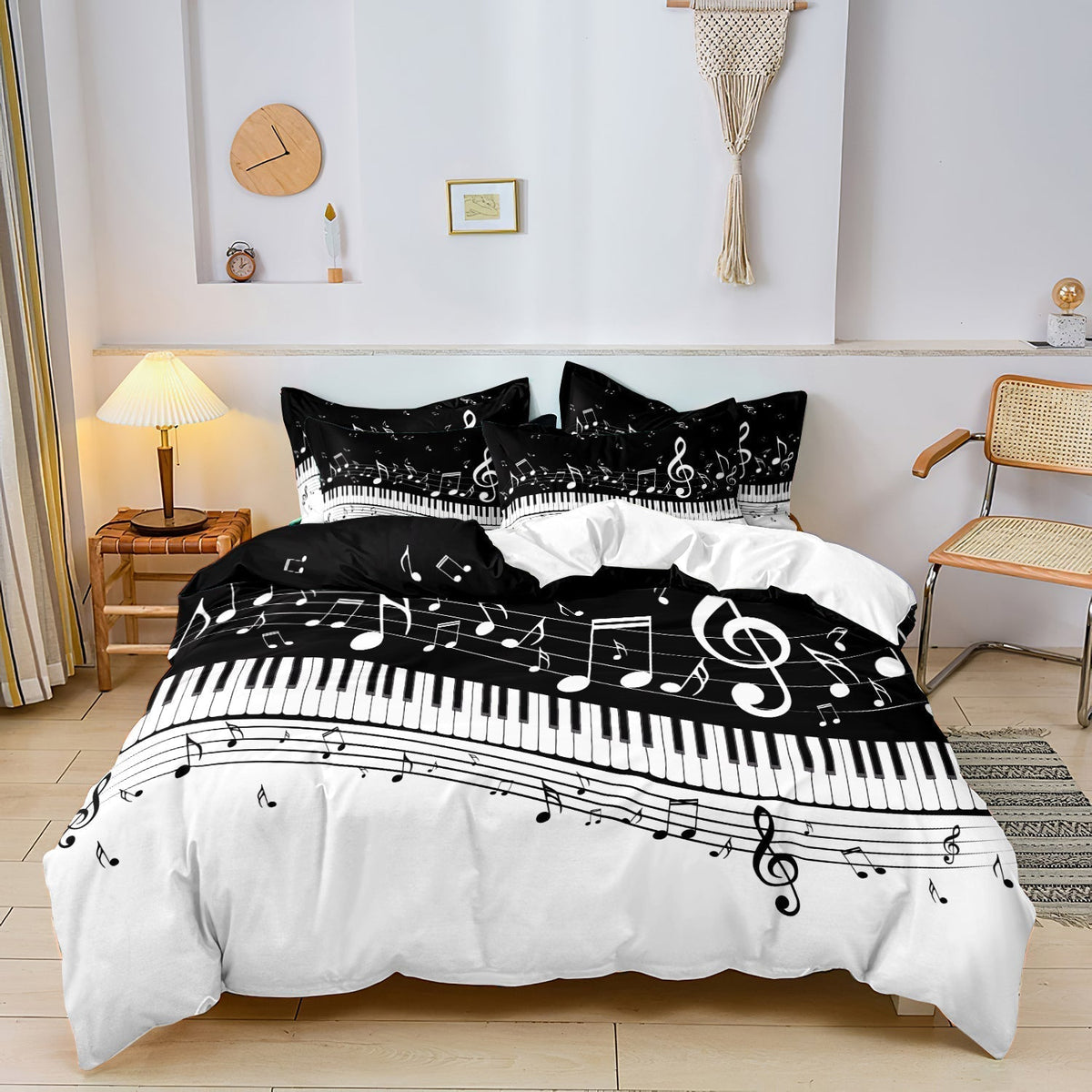 Ensemble de Literie Musical - Imprimé Élégant de Piano et Notes