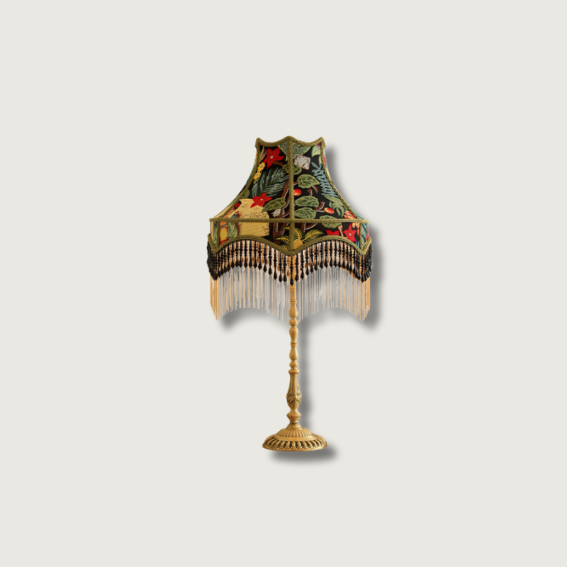 Lampe de Table Florale en Soie - Élégance Française avec Franges