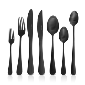Couverts en Acier Inoxydable Noir - Ensemble Élégant de 42 Pièces