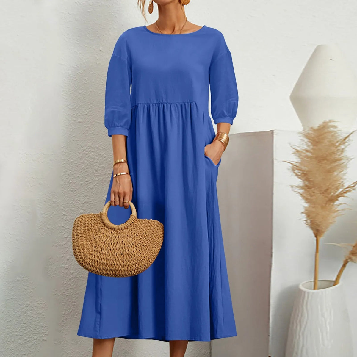 Robe Midi en A pour Femmes - Détails de Patchwork Élégants et Confortables