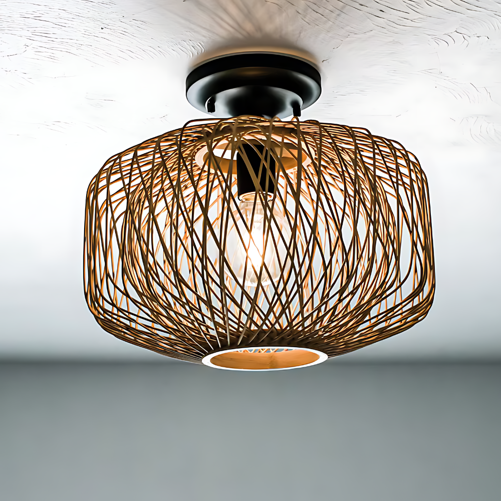 Lampe Plafonnier en Rotin - Style Boho Chic et Élégant