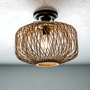 Lampe Plafonnier en Rotin - Style Boho Chic et Élégant