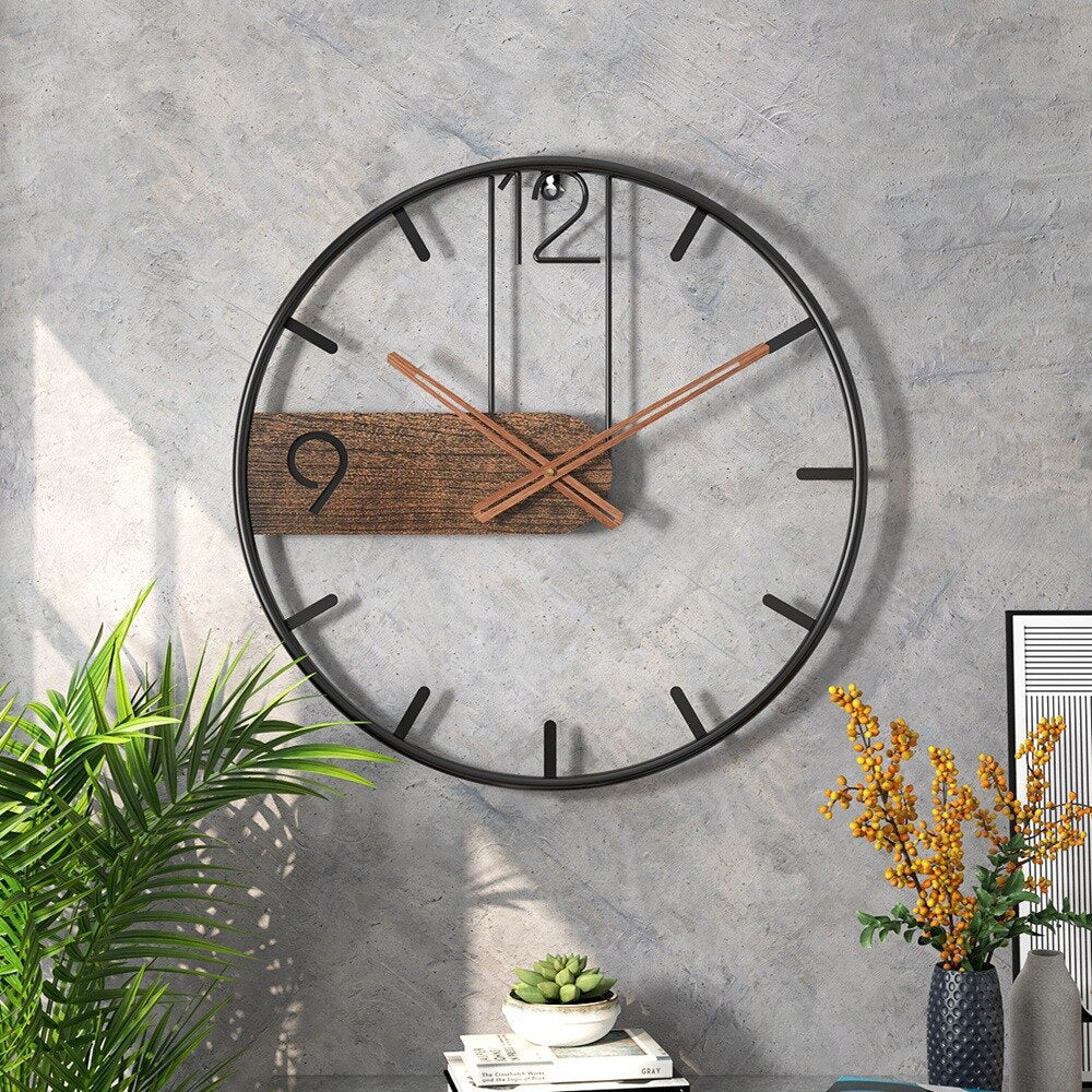 Horloge Murale en Acier et Noyer - Élégance Industrielle et Charme Intemporel
