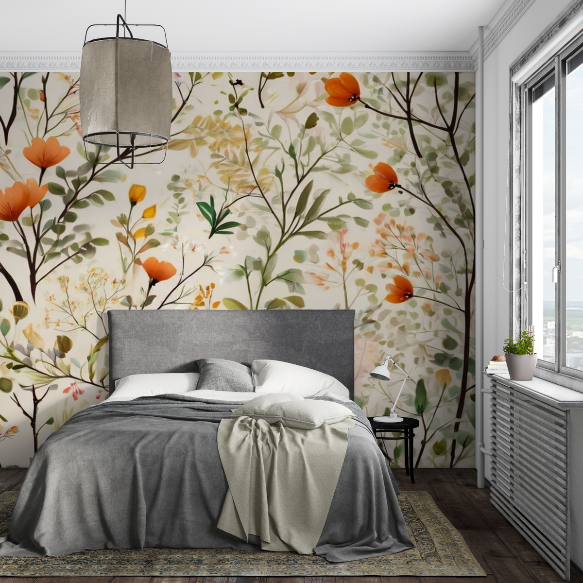 Vintage Orange Floral Wallpaper