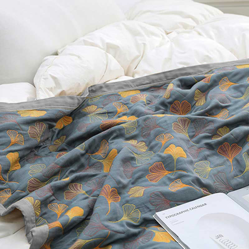 Linge de Lit en Coton Doux - Motif de Feuilles Élégant et Réversible