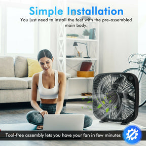 Ventilateur de Sol Portable 20 Pouces - Débit d'Air Puissant et Silencieux