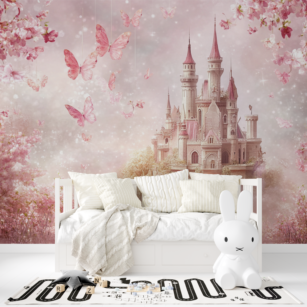 Papier Peint Princesse Ciel Fleuri et Château