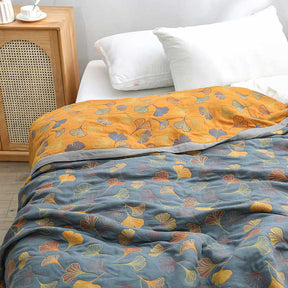 Linge de Lit en Coton Doux - Motif de Feuilles Élégant et Réversible