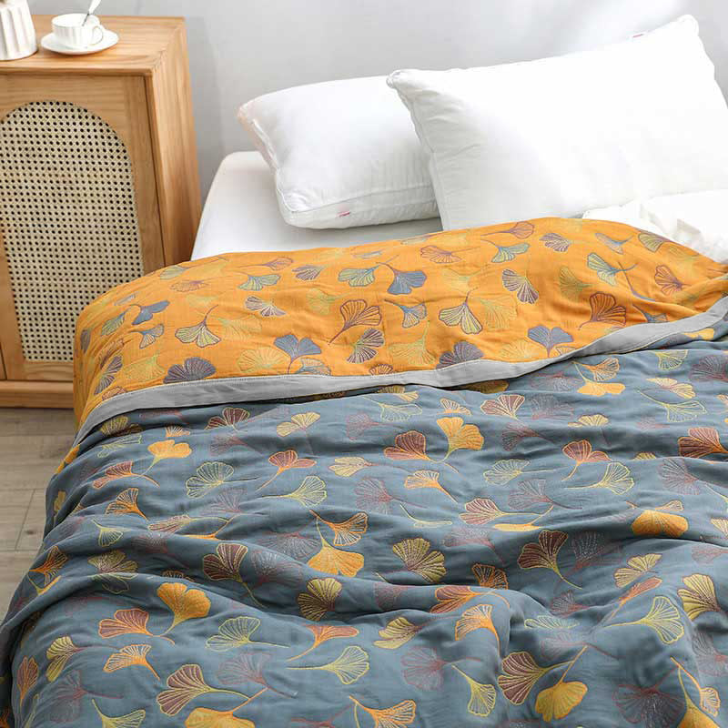 Linge de Lit en Coton Doux - Motif de Feuilles Élégant et Réversible