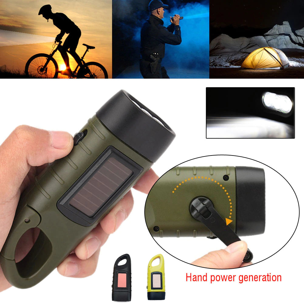 Lampe de Poche Étanche à Manivelle - Énergie Solaire et Compacte pour Urgences