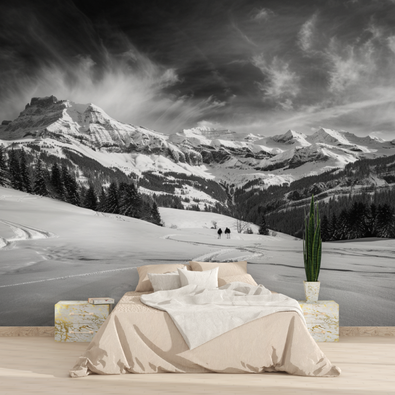 Panoramic Monochrome Mountain Wallpaper