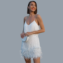 Robe à Paillettes et Plumes - Élégance et Glamour pour Soirées Spéciales