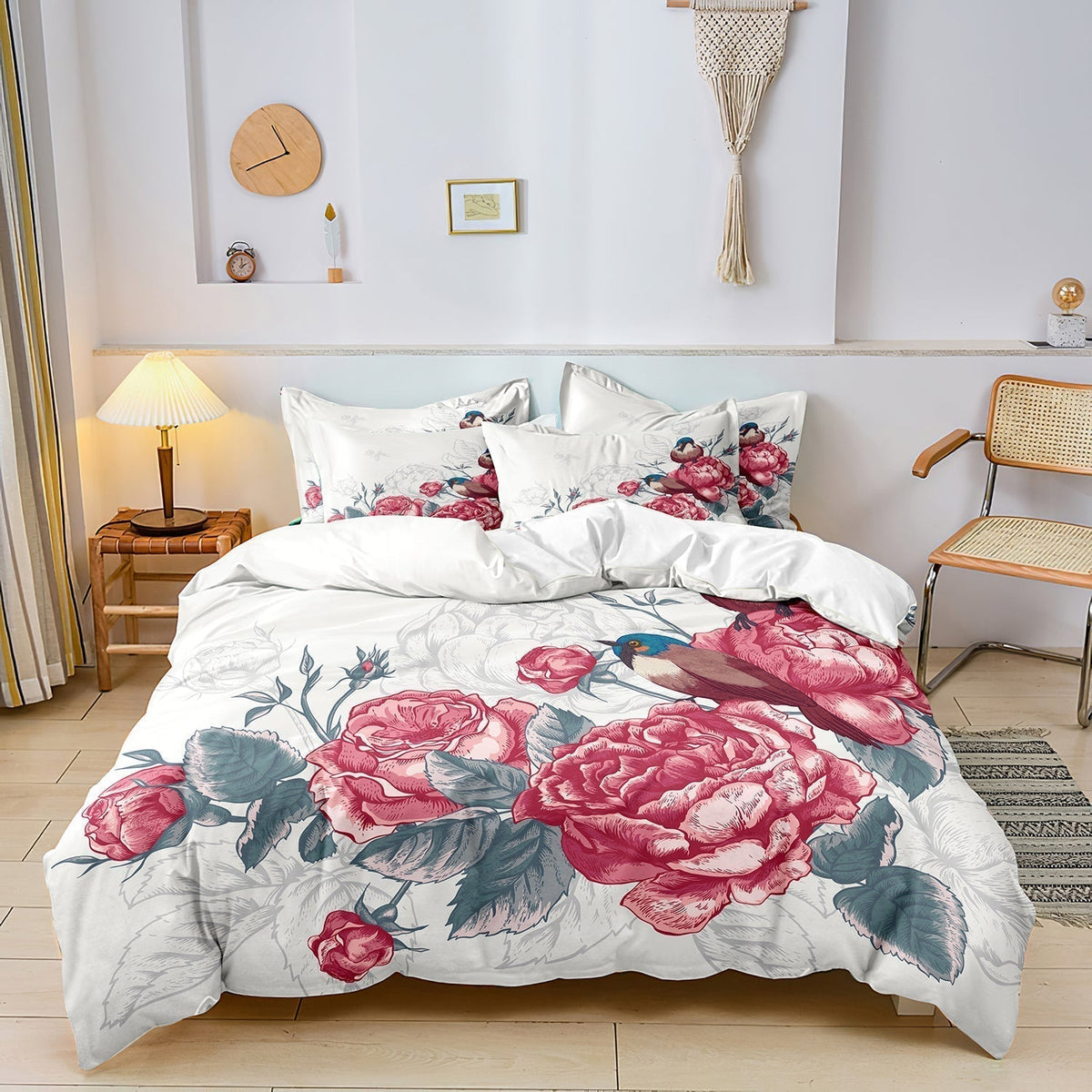 Linge de Lit Floral avec Oiseaux - Douceur et Élégance Naturelle