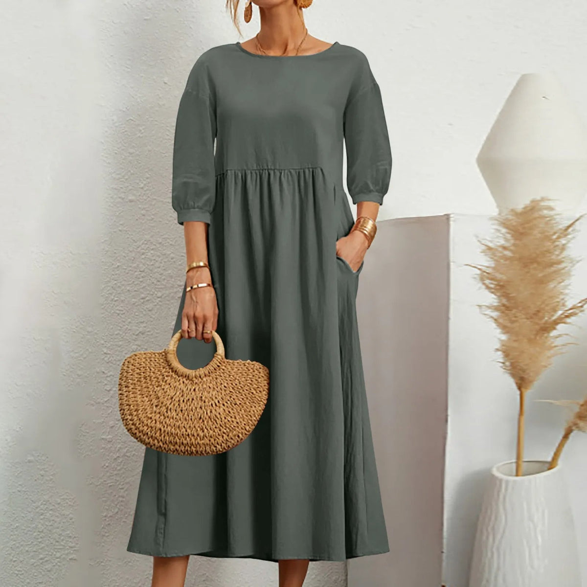 Robe Midi en A pour Femmes - Détails de Patchwork Élégants et Confortables
