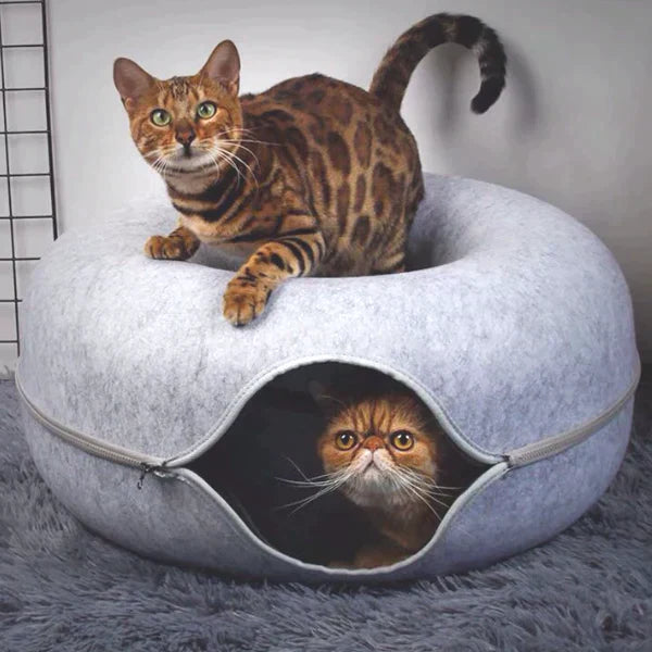Lit pour Chat en Forme de Donut - Matériau Doux et Base Antidérapante