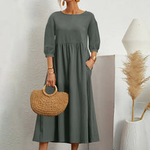 Robe Midi en A pour Femmes - Détails de Patchwork Élégants et Confortables