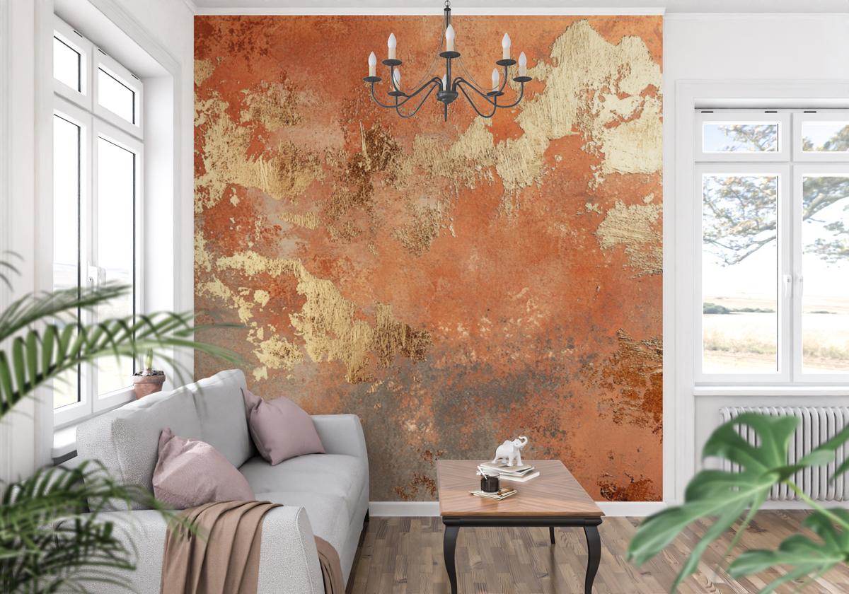 Terracotta Wallpaper with Golden Metallic Highlights