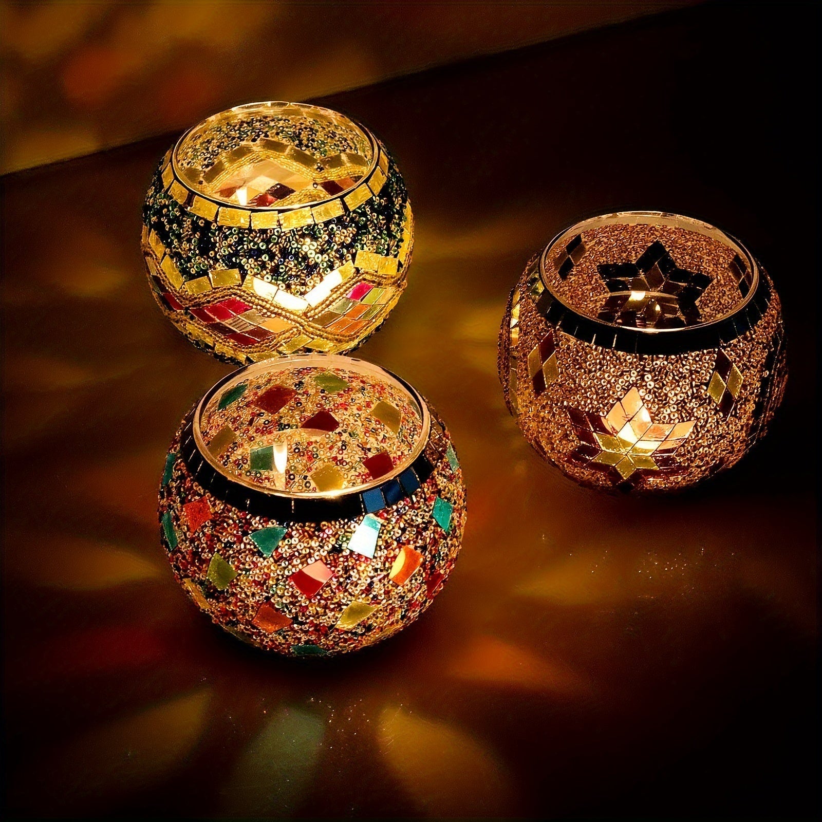 Porte-bougies en Mosaïque Colorés - Décoration Unique pour Ambiance Chaleureuse