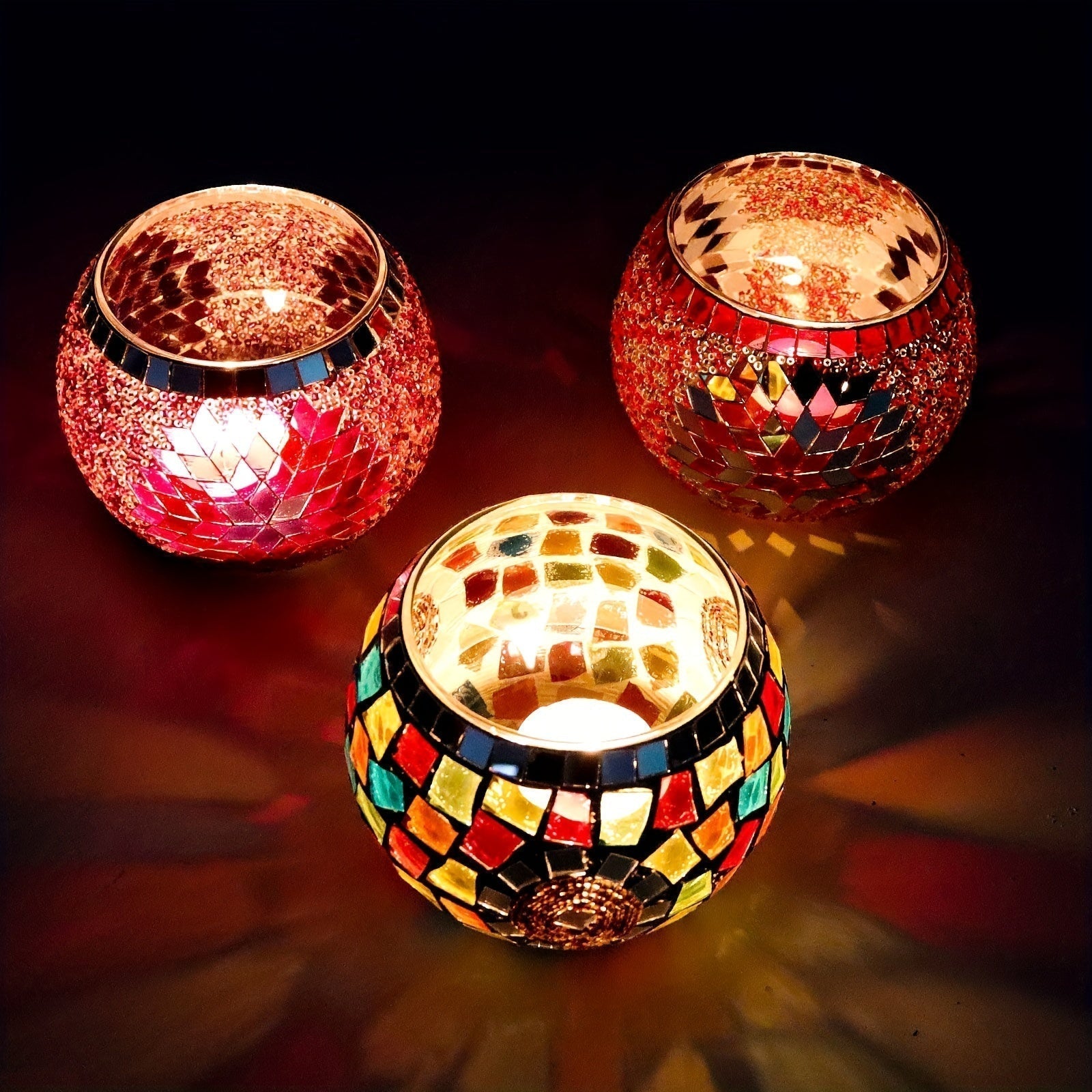Porte-bougies en Mosaïque Colorés - Décoration Unique pour Ambiance Chaleureuse