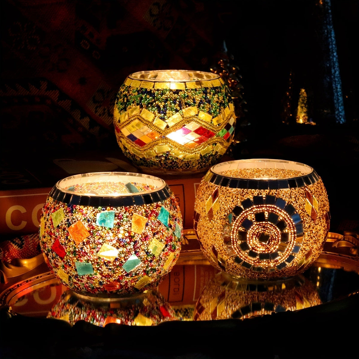 Porte-bougies en Mosaïque Colorés - Décoration Unique pour Ambiance Chaleureuse