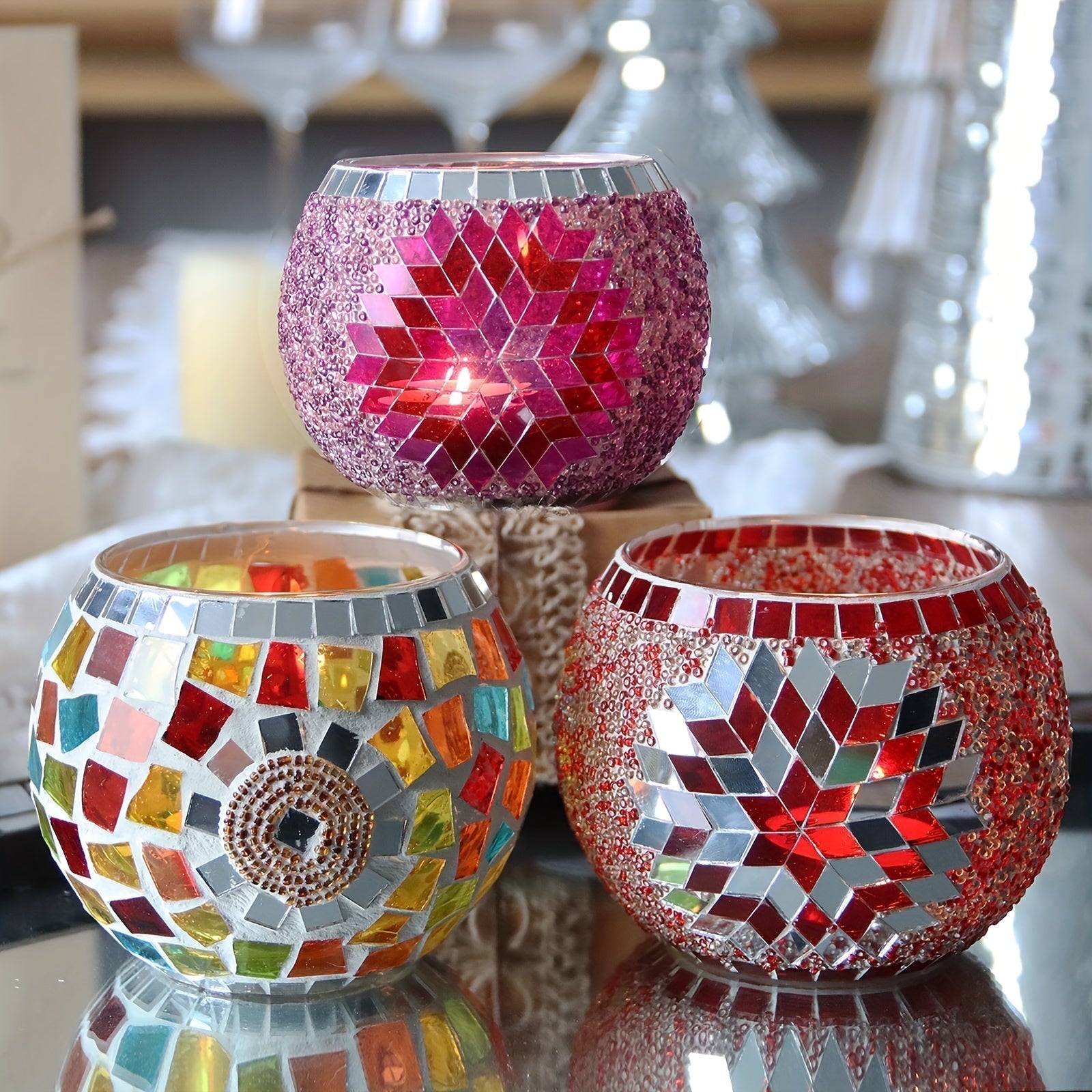 Porte-bougies en Mosaïque Colorés - Décoration Unique pour Ambiance Chaleureuse