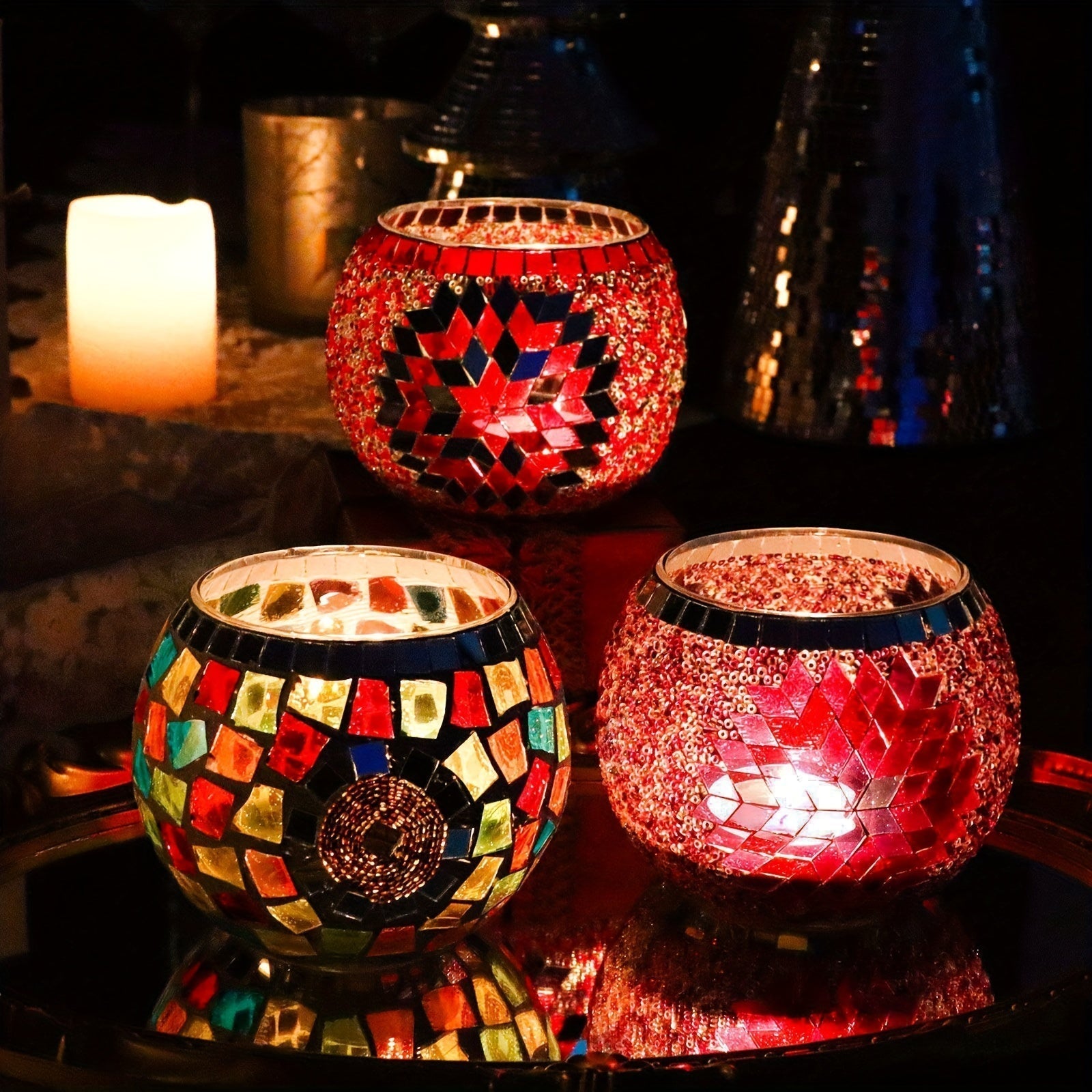 Porte-bougies en Mosaïque Colorés - Décoration Unique pour Ambiance Chaleureuse