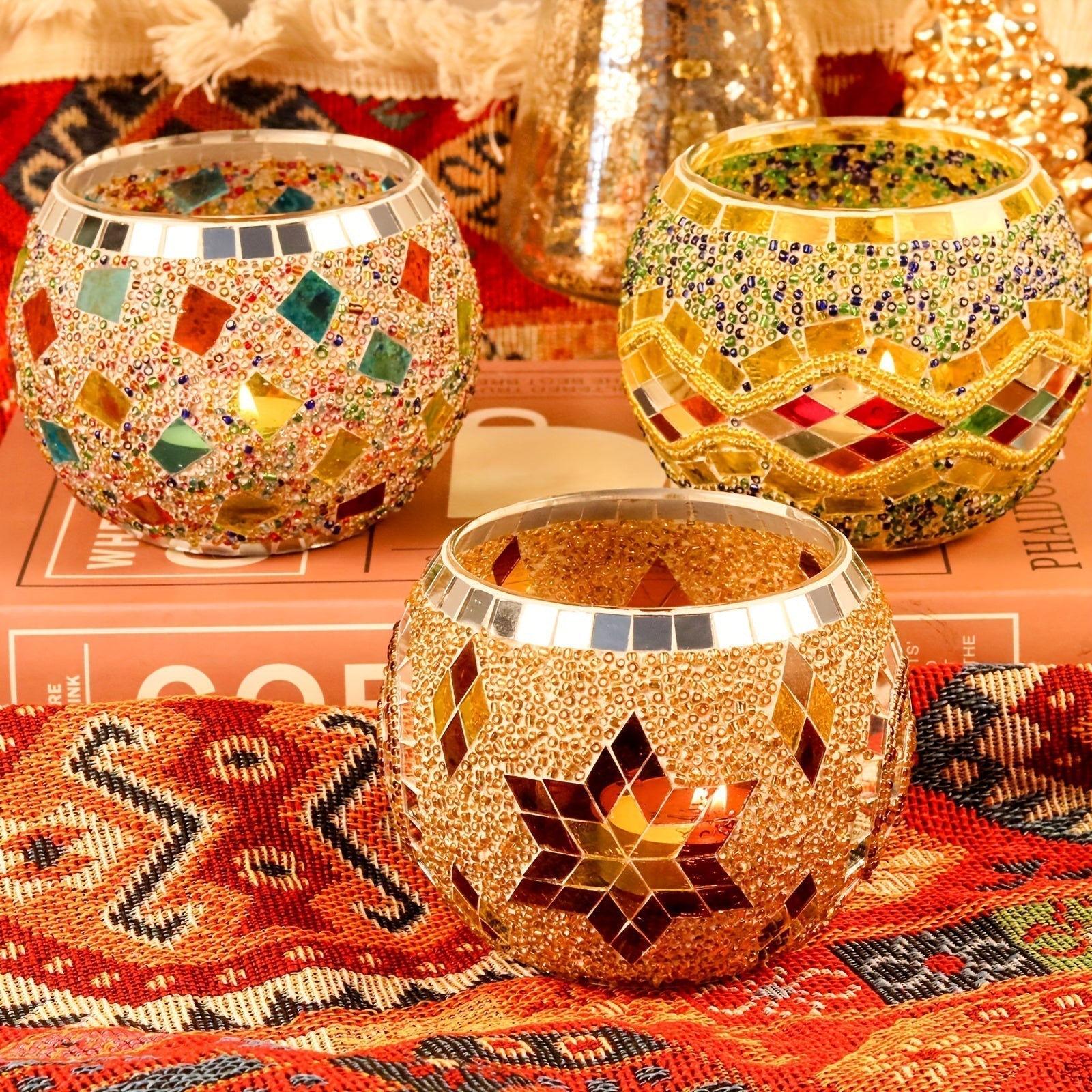 Porte-bougies en Mosaïque Colorés - Décoration Unique pour Ambiance Chaleureuse