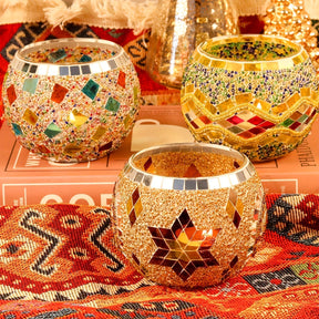 Porte-bougies en Mosaïque Colorés - Décoration Unique pour Ambiance Chaleureuse
