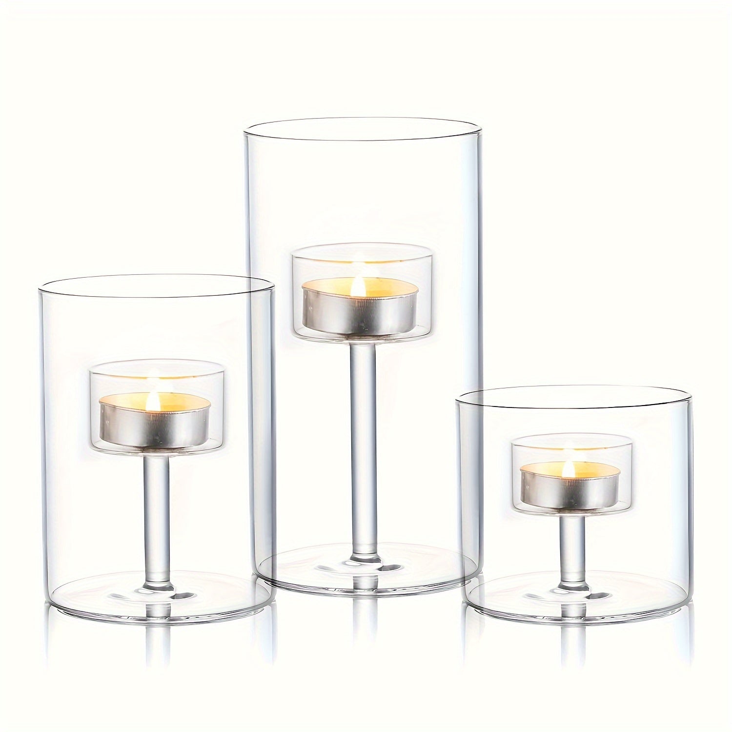 Bougeoirs en Verre Transparent - Ensemble Élégant pour Ambiance Chaleureuse