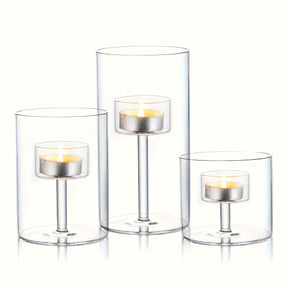 Bougeoirs en Verre Transparent - Ensemble Élégant pour Ambiance Chaleureuse