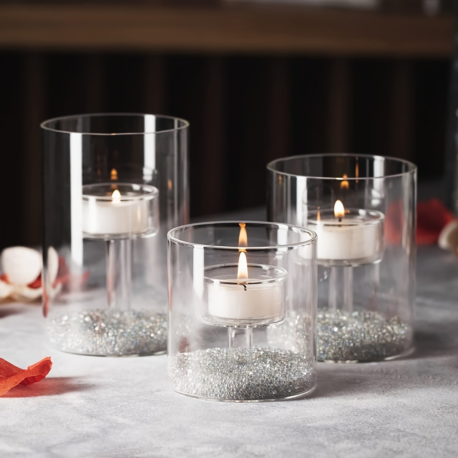 Bougeoirs en Verre Transparent - Ensemble Élégant pour Ambiance Chaleureuse