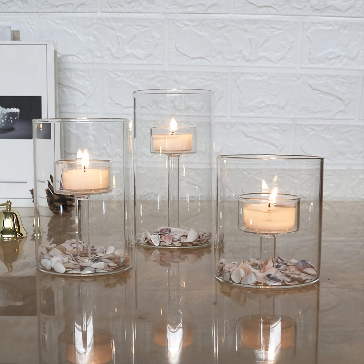 Bougeoirs en Verre Transparent - Ensemble Élégant pour Ambiance Chaleureuse