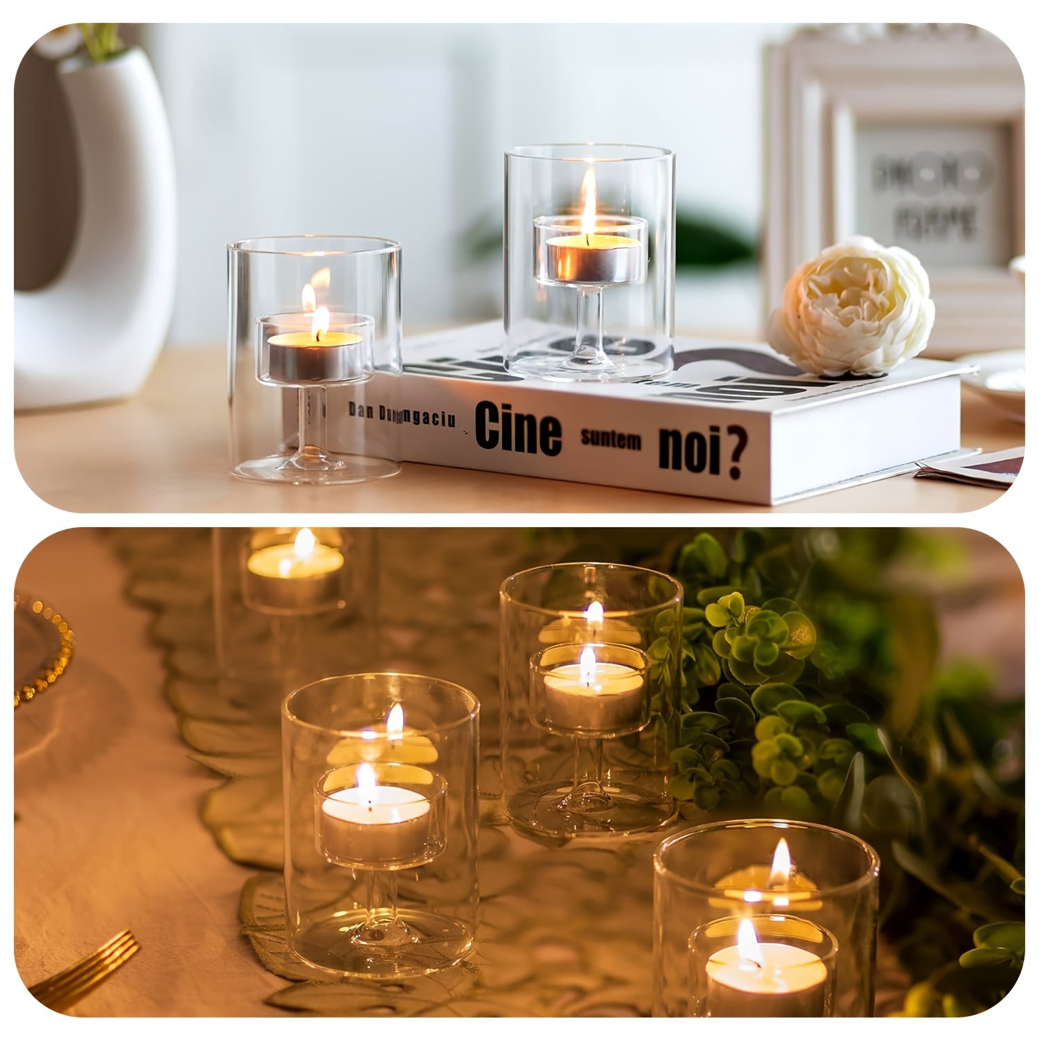 Bougeoirs en Verre Transparent - Ensemble Élégant pour Ambiance Chaleureuse