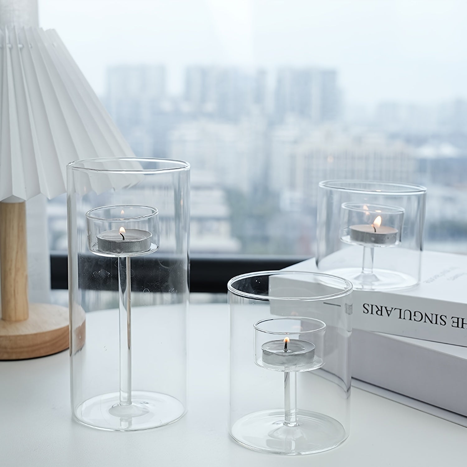 Bougeoirs en Verre Transparent - Ensemble Élégant pour Ambiance Chaleureuse