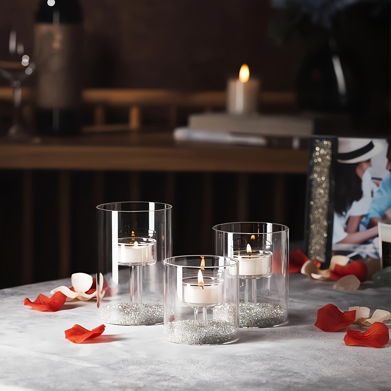 Bougeoirs en Verre Transparent - Ensemble Élégant pour Ambiance Chaleureuse