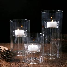 Bougeoirs en Verre Transparent - Ensemble Élégant pour Ambiance Chaleureuse