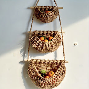 Panier Mural Tissé avec Crochets - Style Bohème et Rangement Pratique
