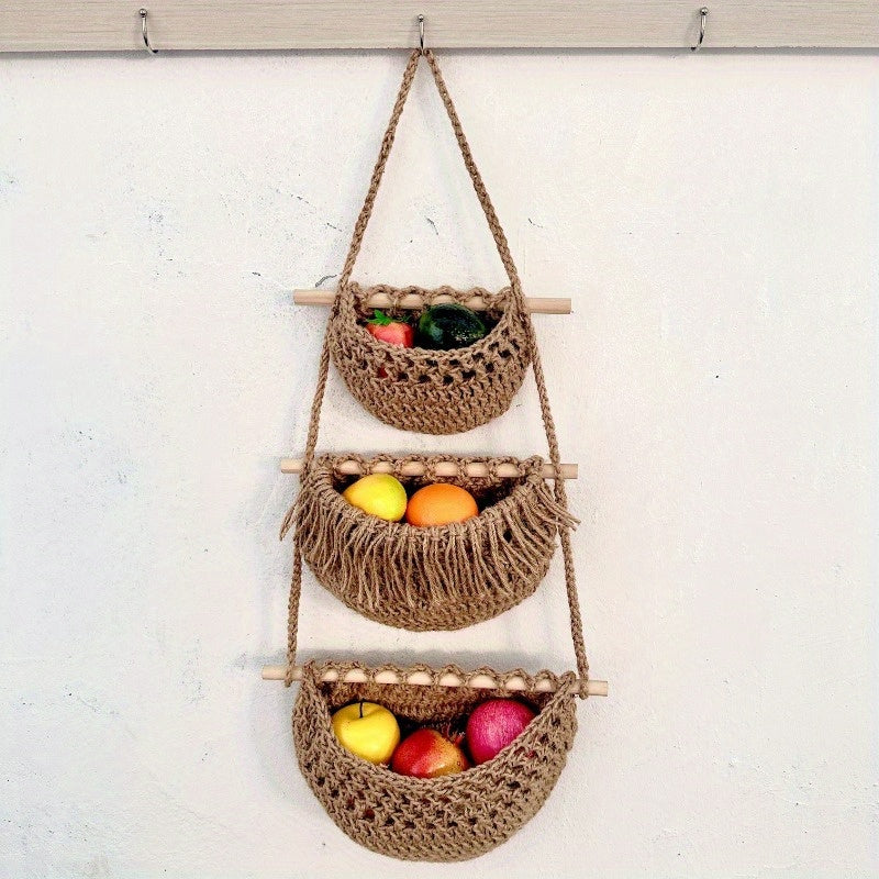 Panier Mural Tissé avec Crochets - Style Bohème et Rangement Pratique