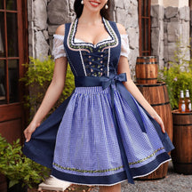 Dirndl Traditionnel Bleu pour Oktoberfest - Ensemble 3 Pièces avec Tablier et Blouse