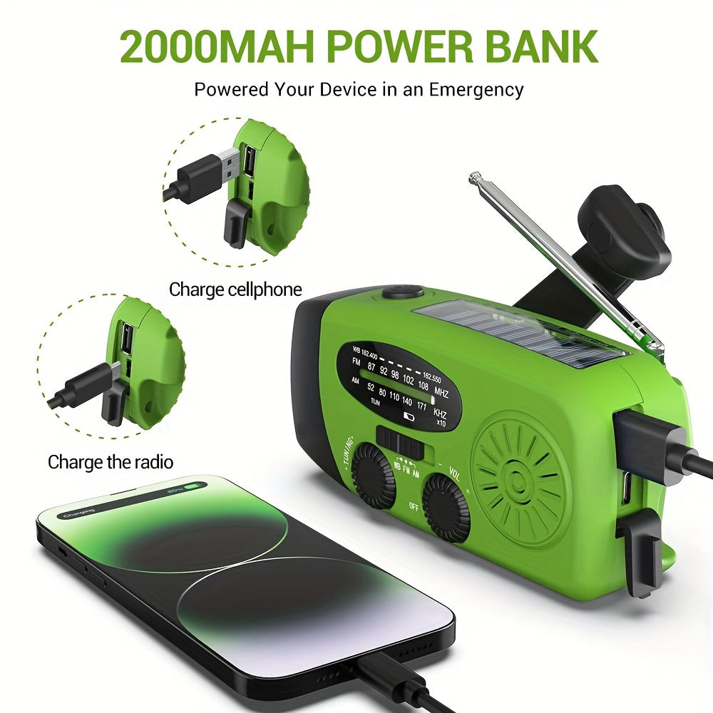 Radio d'Urgence Solaire et Manivelle - Compacte avec Power Bank et Lampe Intégrée