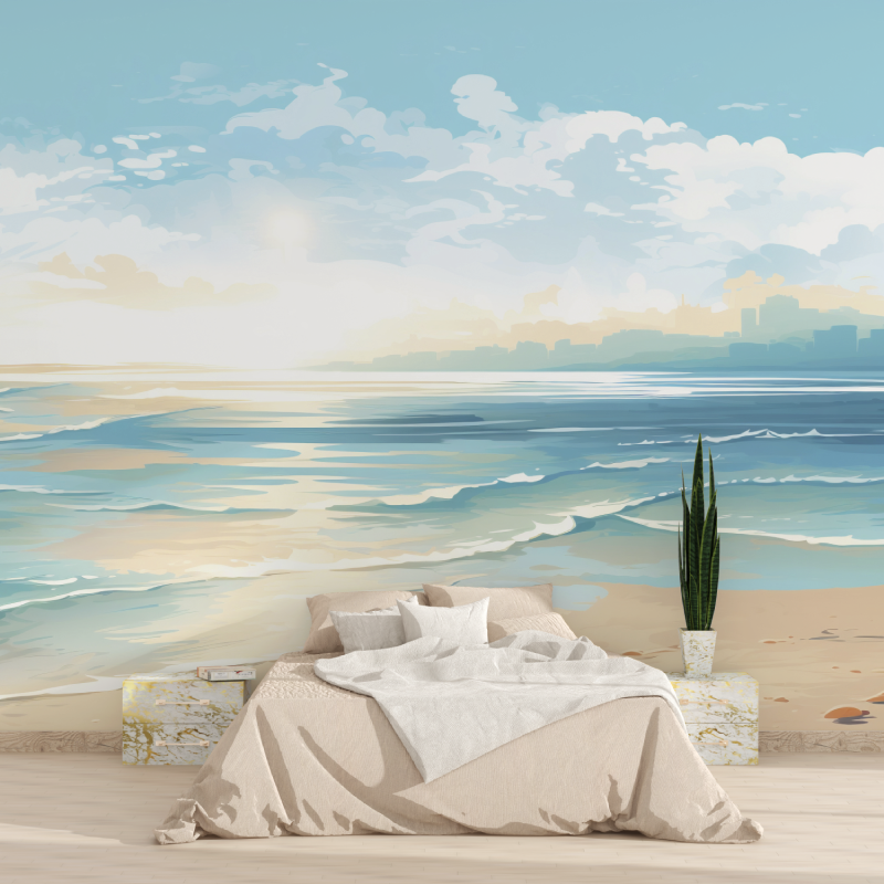 Papier Peint Aquarelle Plage Et Océan