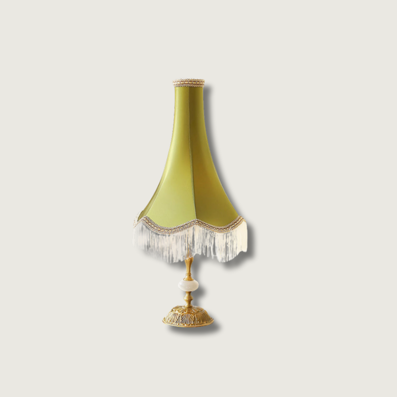 Lampe de Table en Marbre - Élégance et Franges Tissées