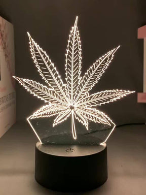 Lampe de Nuit 3D Feuille de Chanvre - Illusion d'Optique et 16 Couleurs