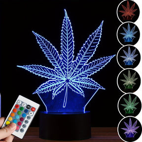 Lampe de Nuit 3D Feuille de Chanvre - Illusion d'Optique et 16 Couleurs